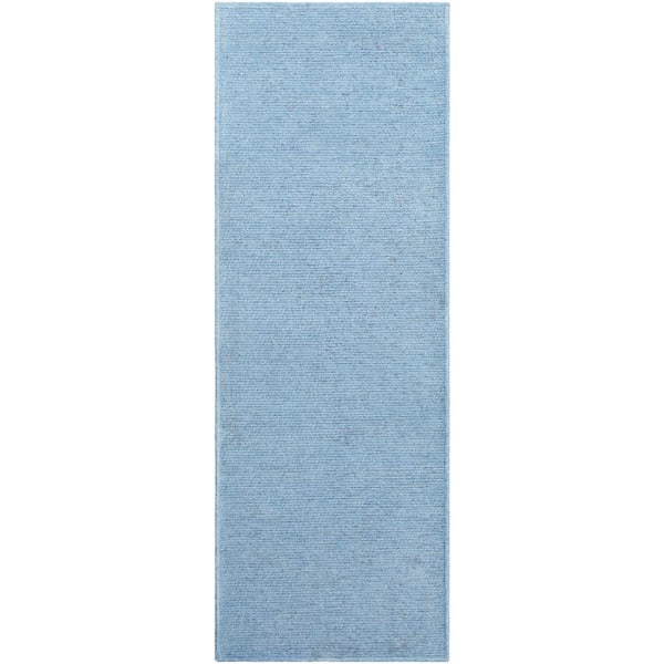 Quebec Aqua Solid 3 ft. x 10 ft. Indoor Machine-Washable Runner Area Rug