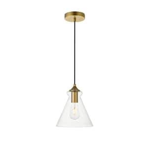 Timeless Home Dylan 1-Light Brass Pendant with 7.9 in. W x 7.9 in. H Clear Glass Shade