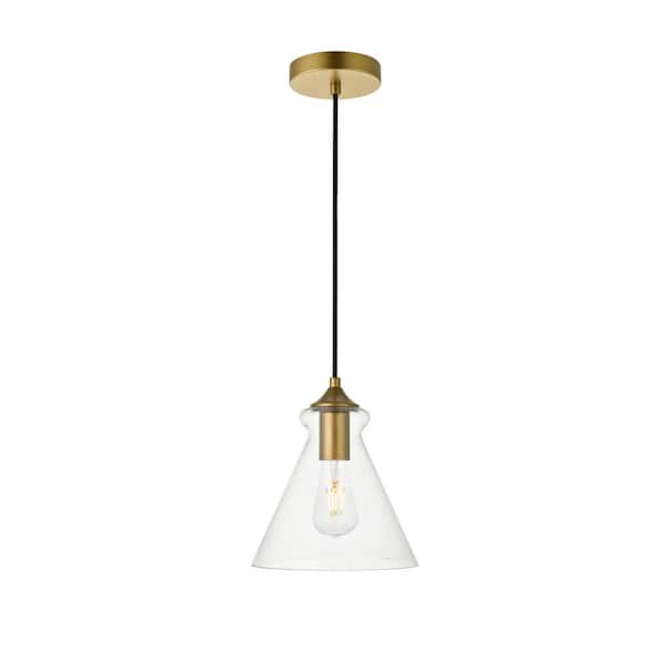 Unbranded Timeless Home Dylan 1-Light Brass Pendant with 7.9 in. W x 7.9 in. H Clear Glass Shade