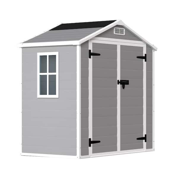 Zeus & Ruta 6 ft. W x 4.4 ft. D Plastic Storage Shed with Light Grey Outdoor Floor Sloping Roof for Garden Backyard Tool 25 sq. ft.