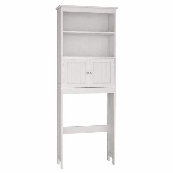 24.80 in. W x 69.69 in. H x 9.06 in. D White Over The Toilet Storage Cabinet with Doors & Open Shelves