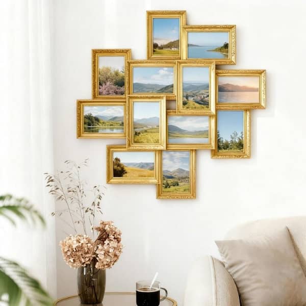 12-Pack 4 in. x 6 in. Gold Wood Collage Frame for Wall Decor