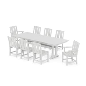 Mission 9-Piece Farmhouse Trestle Plastic Rectangular Outdoor Dining Set in White
