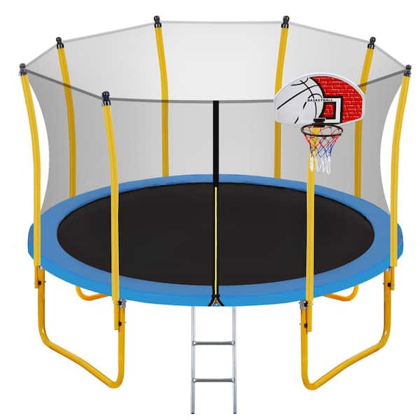 Tatayosi 12 ft. Outdoor Trampoline for with Safety Net, Basketball Hoop and Ladder DJYC-H-SW000050AAL - The Depot