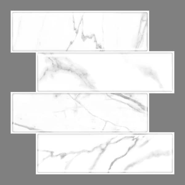 MURENO White Marble Subway 10.00 in. x 12.60 in. Vinyl Peel and Stick Backsplash Tile (3.5 sq. ft./pack)
