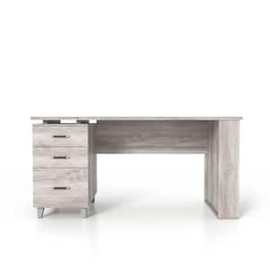 Muskalone 59.06 in. Rectangular Coastal White Wood 3-Drawer Writing Desk with Storage