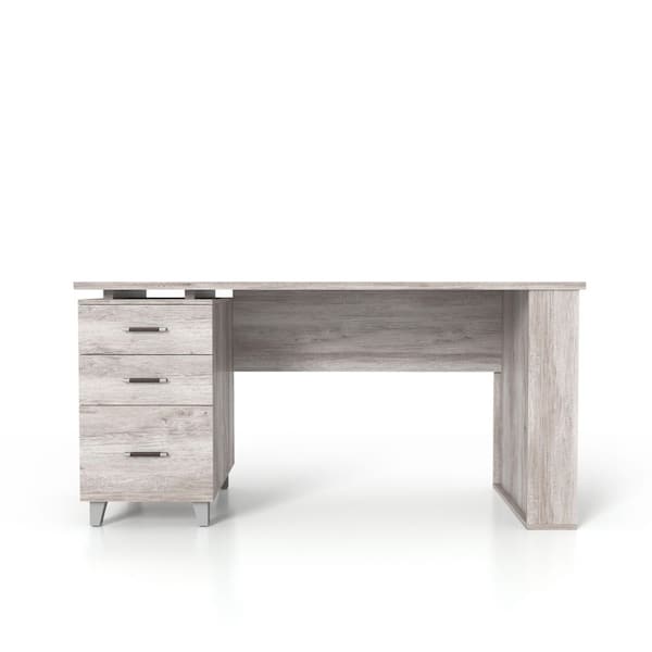 Furniture of America Muskalone 59.06 in. Rectangular Coastal White Wood 3-Drawer Writing Desk with Storage