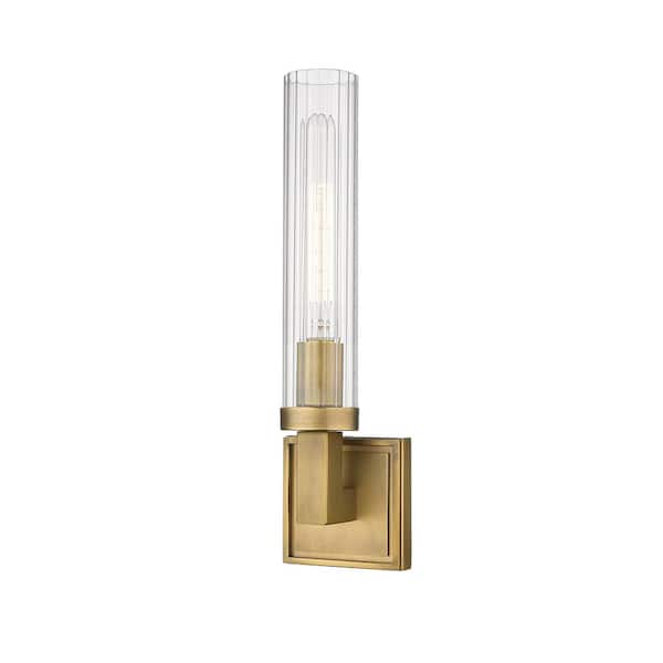 Unbranded Beau 4.5 in. 1-Light Wall Sconce Rubbed Brass with Clear Glass Shade