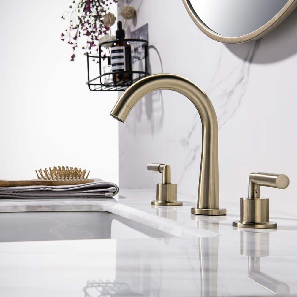 Brushed Gold Solid Brass Widespread Bathroom Faucet