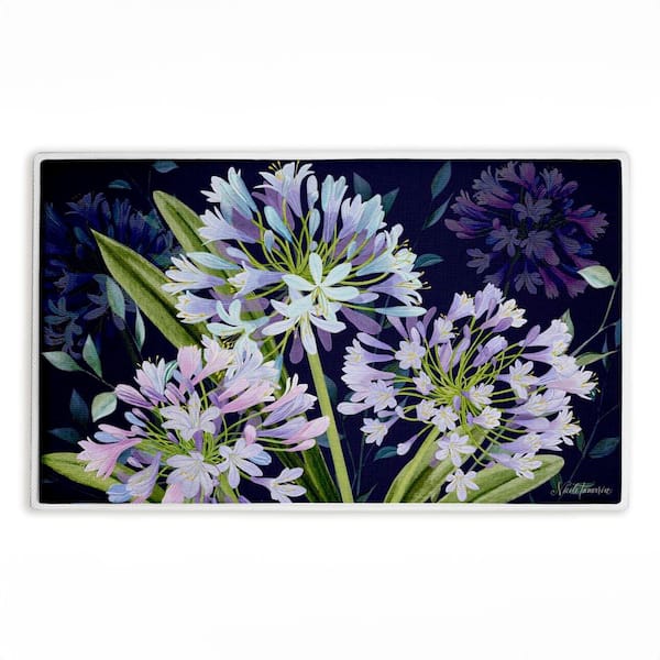 Midnight Garden Flowers 18 in. x 30 in. Purple Floral Polyester Blend Rectangle Bath Mat