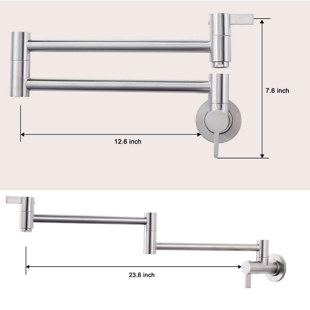 Brushed Nickel Wall Mount Double Handle Pot Filler Faucet