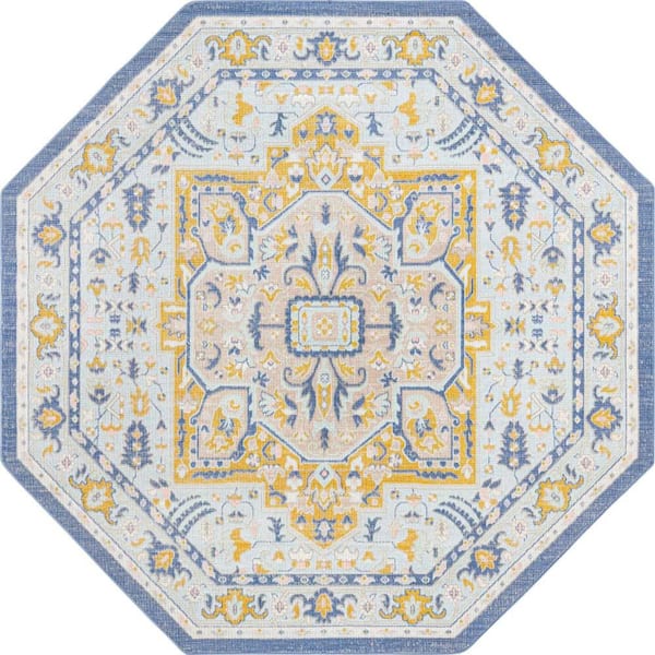 Unique Loom Whitney Milano Sky Blue 7 ft. 1 in. x 7 ft. 1 in. Area Rug