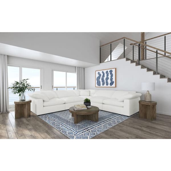 Raleigh 175.5 in. 6-Piece Boucle Fabric Upholstered Modular Sectional Sofa in Ivory with Track Arms