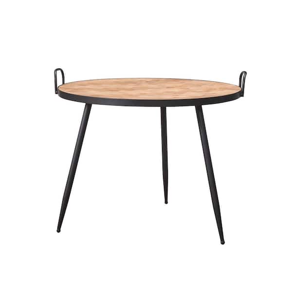 HEMSLY INC Mid-Century Modern 23.5 in. Brown Round End Table with Handles