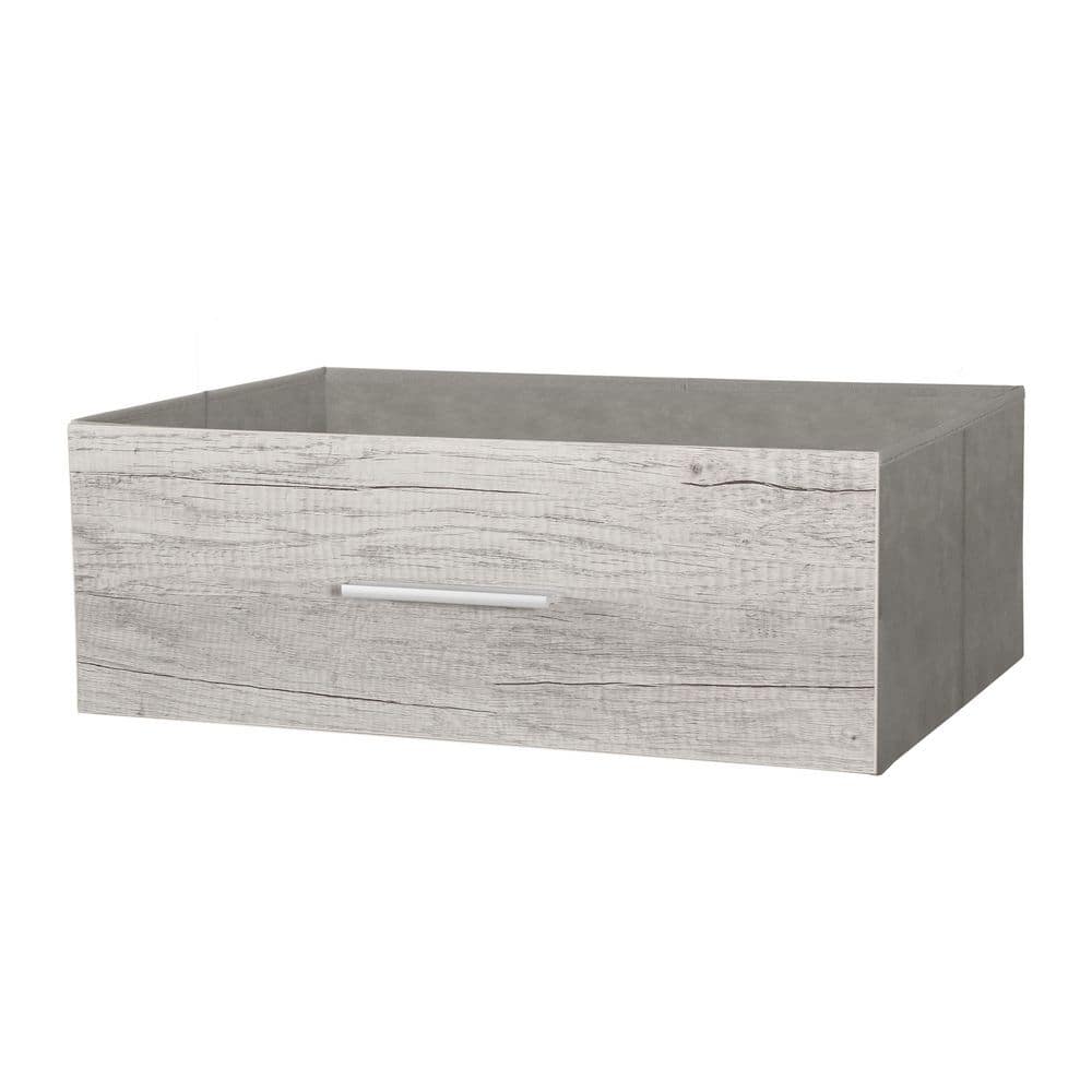 Single gray wood grain drawer with a silver handle.