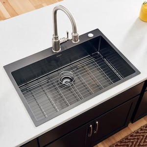 Gunmetal Black Stainless Steel 33 in. Single Bowl Drop-In Kitchen Sink