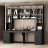 FUFU&GAGA 90.6 in. W Black Wood Computer Gaming Desk Home Office Desk, with 82.7 in. H Bookshelf, LED Lights, Drawers, Cabinets KF020471-012