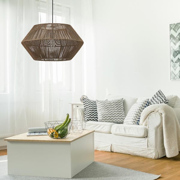 Malay 1-Light Black Pendant with Natural Twine Shade and Vintage Incandescent Bulb Included