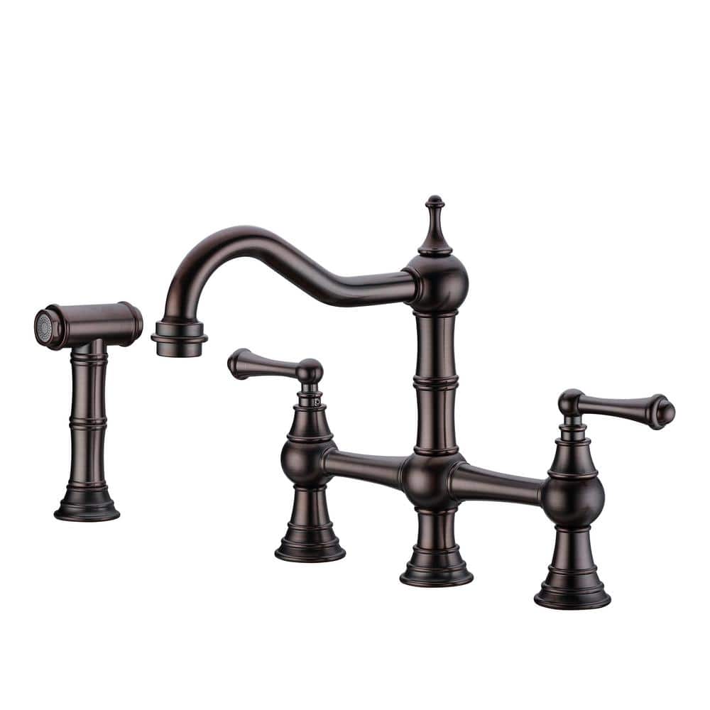 Utopia 4niture Camille Double Handle Bridge Kitchen Faucet with Side Sprayer in Antique Bronze