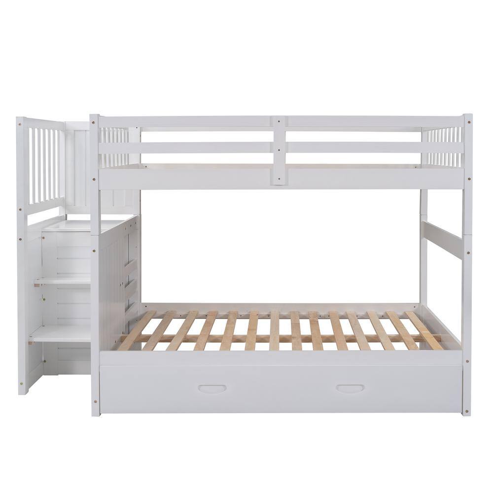 URTR Modern White Full Size Solid Wood Bunk Bed, kids Bed with ...