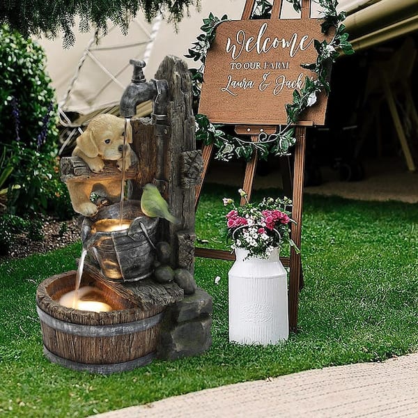 LuxenHome Puppy at the Farmhouse Polyresin Tiered Faucet LuxenHome Puppy at the Farmhouse Polyresin Tiered Faucet