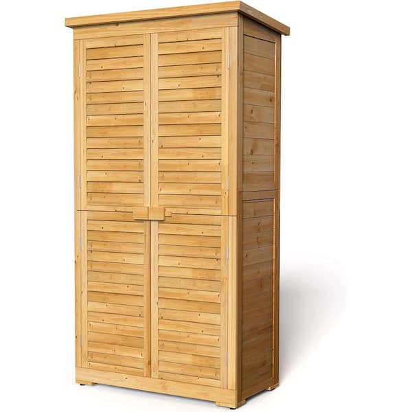 34 in. W x 18 in. D x 63 in. H Wood Outdoor Storage Cabinet, Double Lockable Wooden Garden Shed
