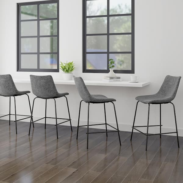 Maypex W 20.5 in. x Seat Height 24 in. Charcoal PU Low Back with Matte Black Metal Legs Counter and Bar Stool (Set of 2)