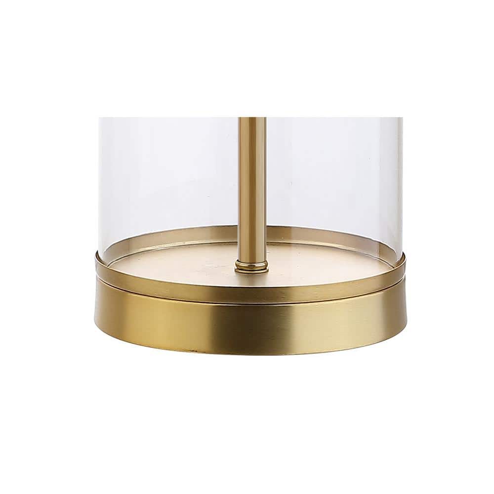 Collins 29" Clear Glass and Brass Table Lamp with White Drum Shade
