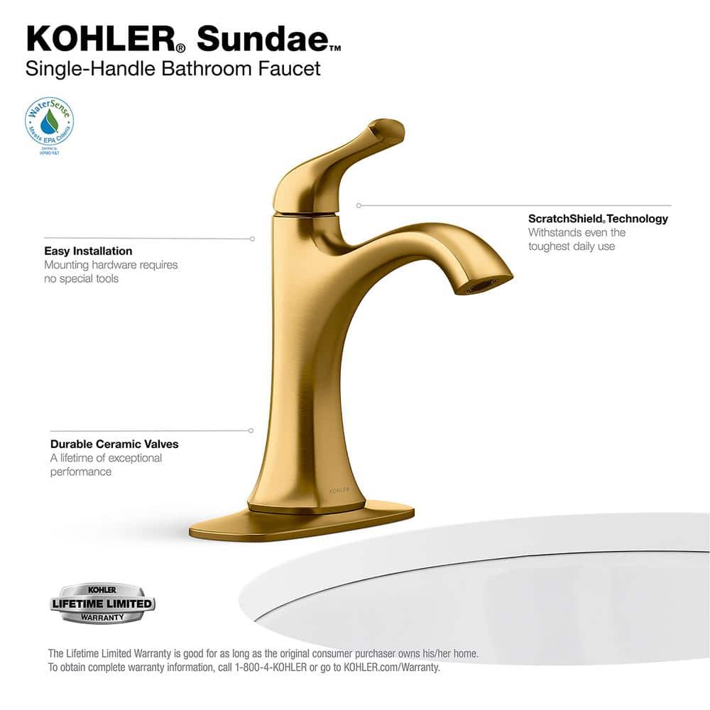 Vibrant Brushed Moderne Brass Single Handle Bathroom Faucet