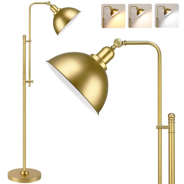 Rottogoon 66 in. Gold Paint Rustic Standing Lamp 1-Light Smart Dimmable Arm Adjustable Arc Floor Lamp with Metal Shade for Bedroom