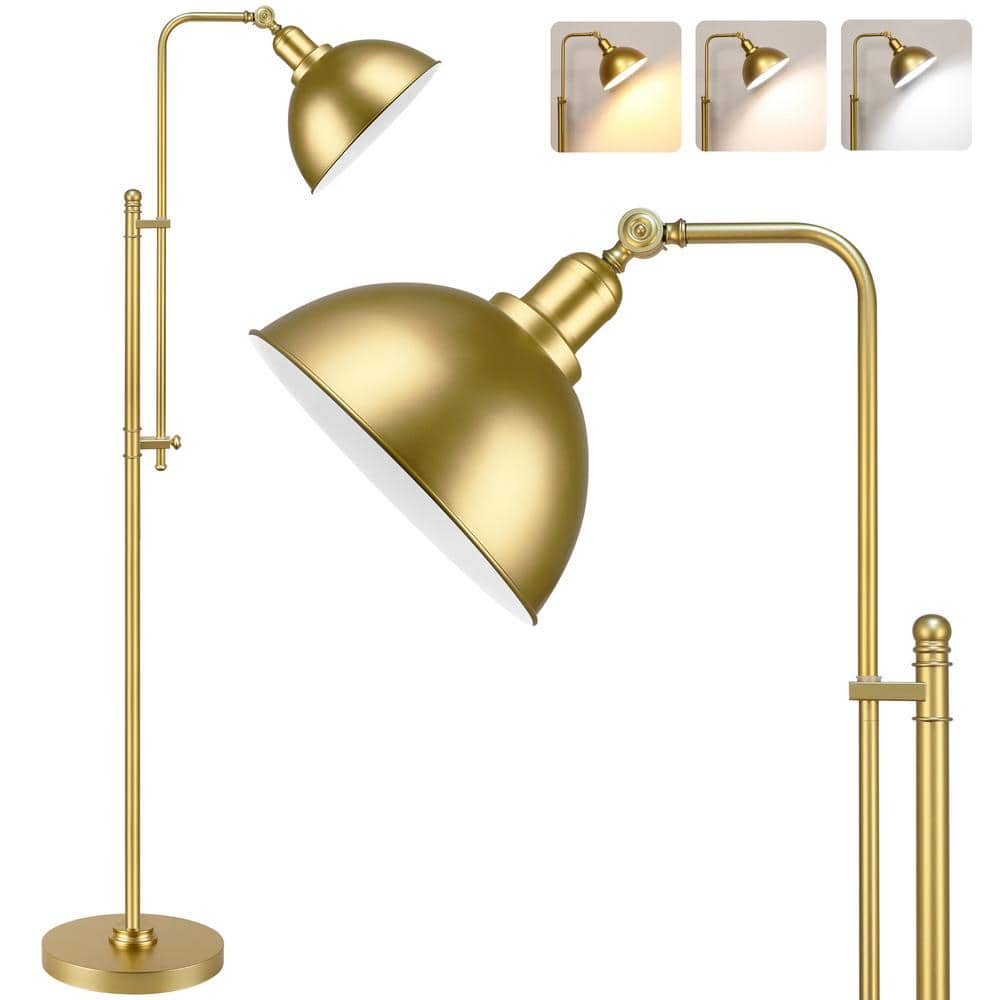 66 in. Gold Paint Rustic Standing Lamp 1-Light Smart Dimmable Arm Adjustable Arc Floor Lamp with Metal Shade for Bedroom price history on PriceWatchPro