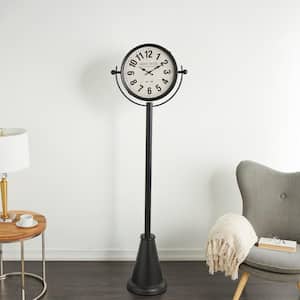 Black Metal Double Sided Tall Standing Floor Clock with Cone Shaped Base