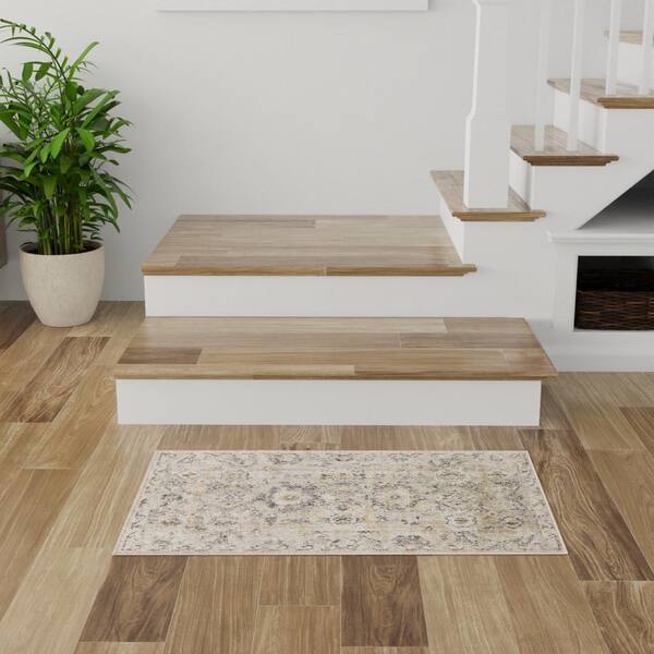 Oushak Home Cream 2 ft. x 4 ft. Floral Traditional Area Rug