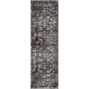 Zazzle Thiva Vintage Oriental Grey 2 ft. 3 in. x 7 ft. 3 in. Floral Pattern Runner Rug