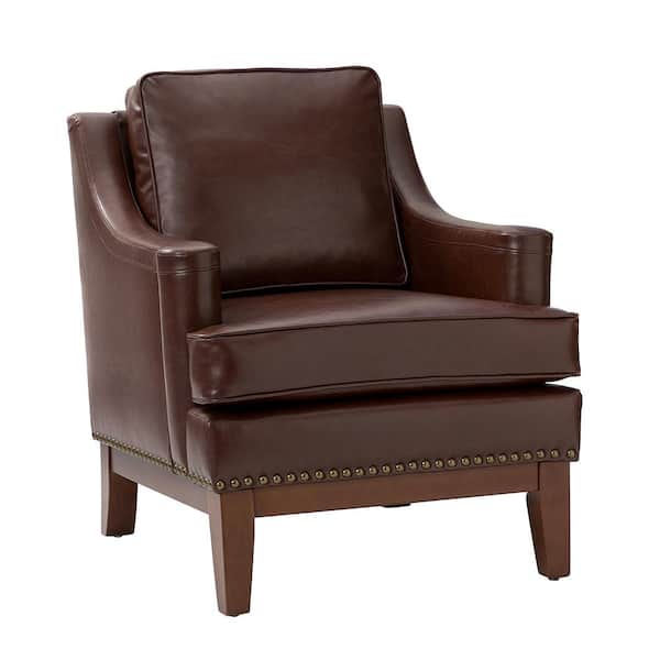 JAYDEN CREATION Heinrich Brown Vegan Leather Armchair with Solid Wood Legs