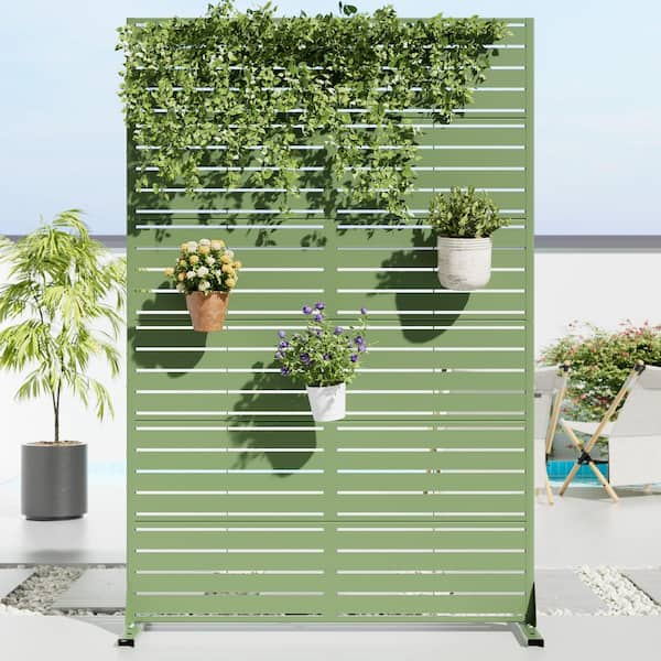 47 in. x 72 in. Green Textured Metal Garden Screens Outdoor Privacy Screen