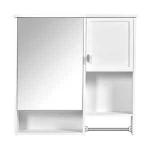 29 in. W x 28 in. H Rectangular Surface Mount Medicine Cabinet with Mirror and Towels Bar in White