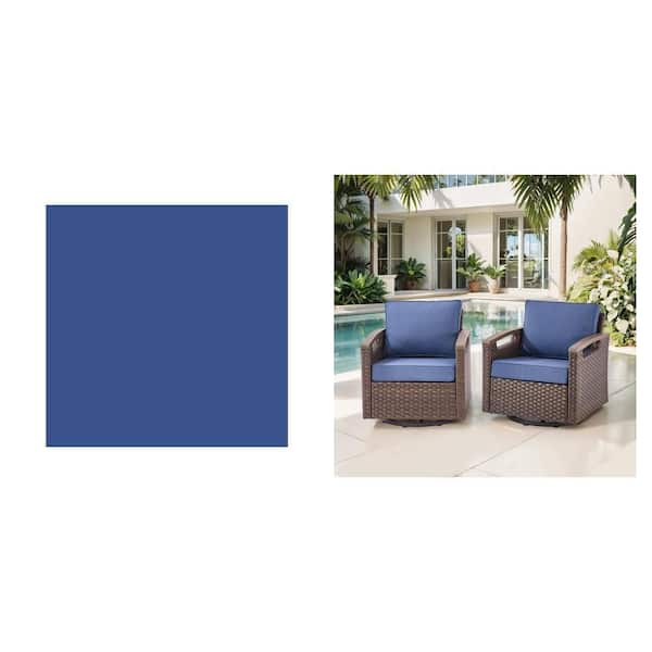 Brown Wicker Outdoor Patio Sofa with Blue Cushion and Glider Swivel Chair (2-Pack)