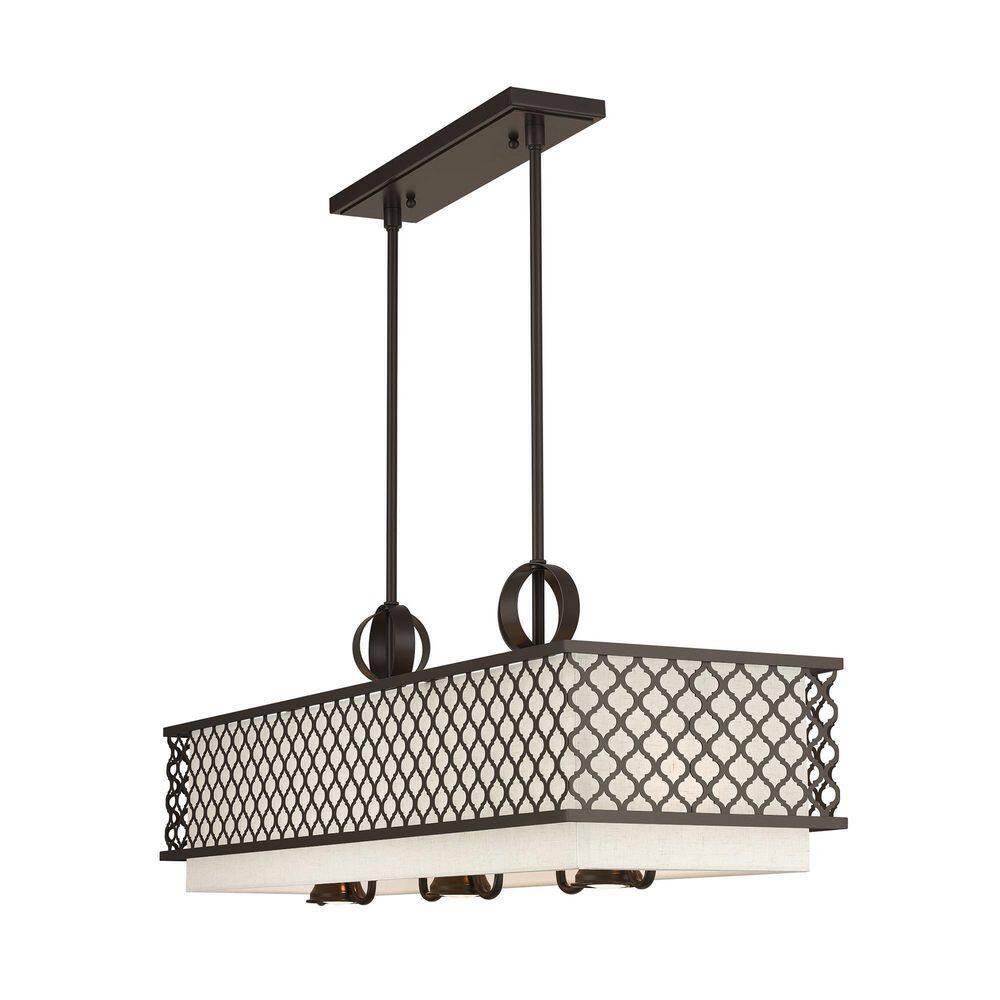 Arabesque English Bronze 9-Light Linear Chandelier with Fabric Shades