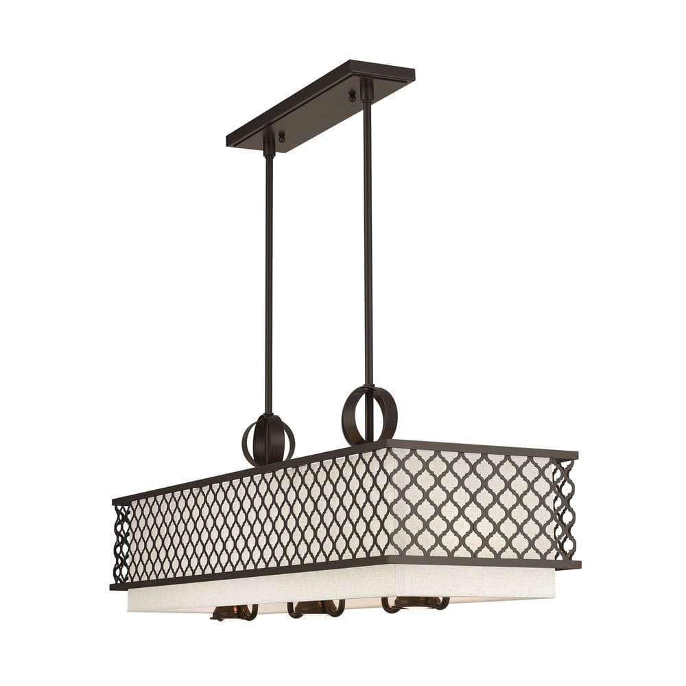 Arabesque English Bronze 9-Light Linear Chandelier with Fabric Shades
