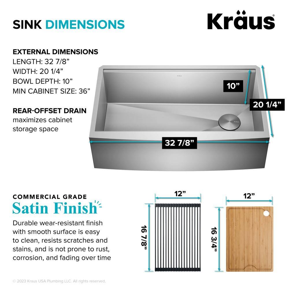 Kore 33-Inch Stainless Steel Farmhouse Workstation Sink with Accessories