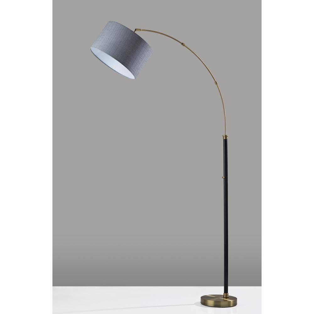 Bergen Black and Brass Arc Floor Lamp with Gray Shade