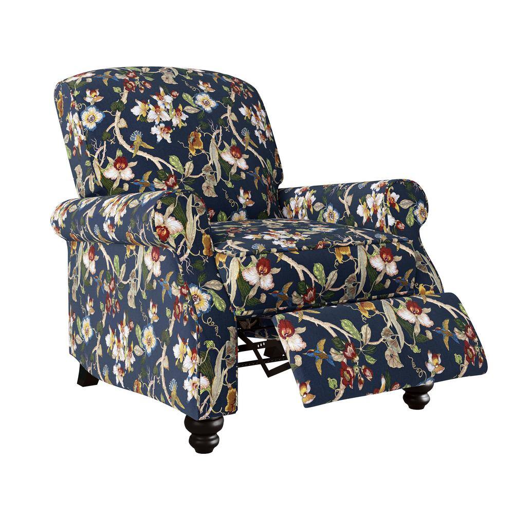 ProLounger Navy Blue MultiFloral with Birds Print Fabric 3Position