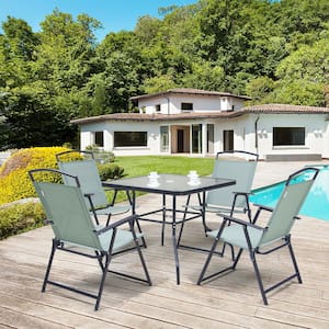 5-Piece Metal Square Outdoor Dining Set in Green