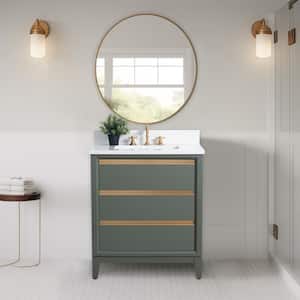 30 in. W x 22 in. D x 34 in. H Single Sink Bathroom Vanity in Vintage Green with Engineered Marble Top