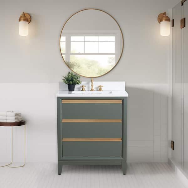 Vanity Art 30 in. W x 22 in. D x 34 in. H Single Sink Bathroom Vanity in Vintage Green with Engineered Marble Top