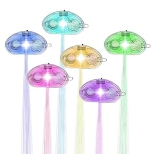 Alternating Multi-Colors Party Stars LED Light-Up Optic Fiber Hair Extension with Barrette Party Light Set (12-Pack)