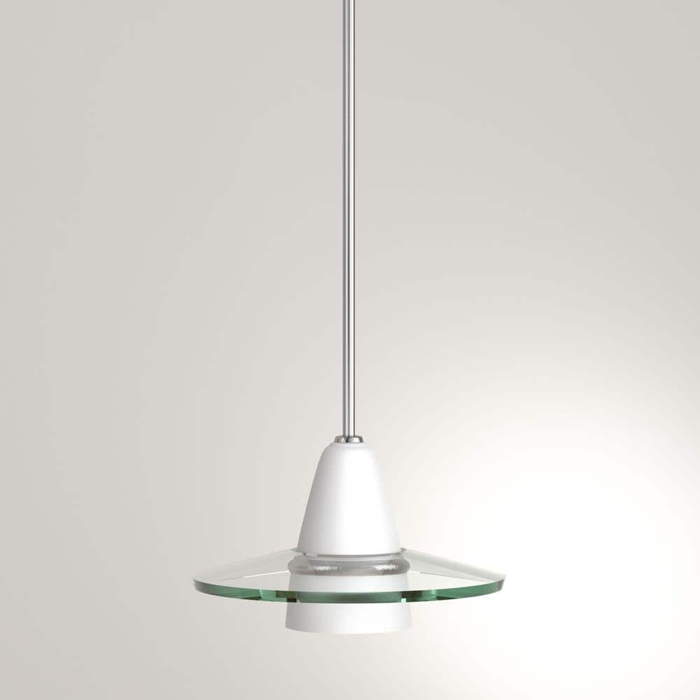 Helix 13'' Brushed Nickel Mini-Pendant with Clear and Etched Glass Shade