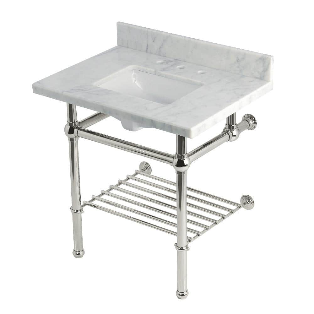 Kingston Brass Templeton 30 in. Marble Console Sink with Brass Legs in