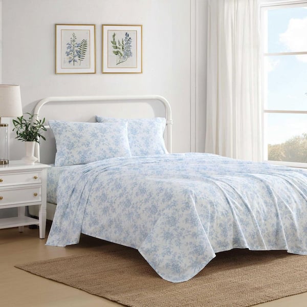 Laura Ashley Walled Garden 4-Piece Skydust Blue/White Cotton